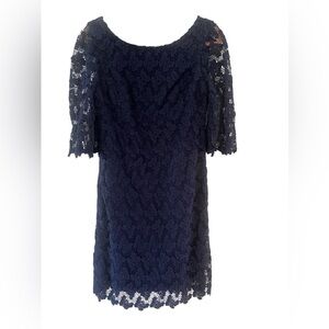 Lilly Pulitzer Navy Lace Dress 3/4 Sleeve Knee Length Dress Size 6 EUC